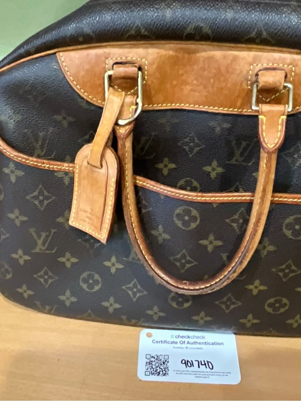 Louis Vuitton Brown Monogram Satchel with Tan Leather Trim